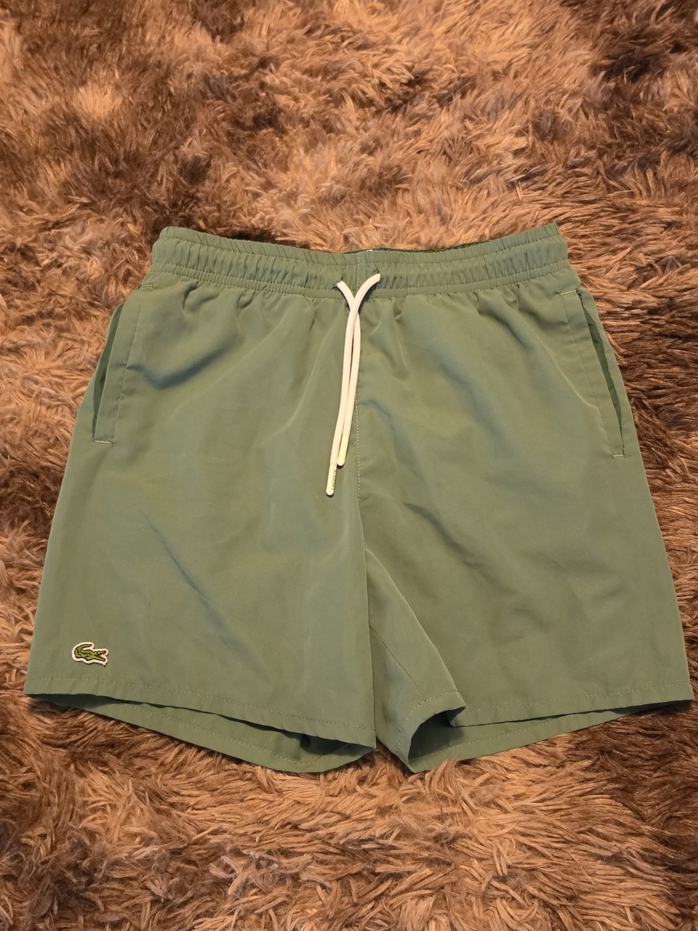 Lacoste Kids Light Green Swim Trunks with White Drawstring